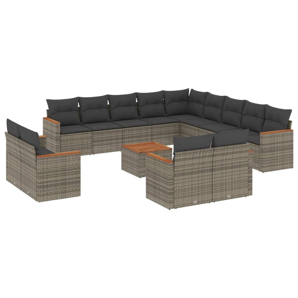 14 Piece Garden Sofa Set with Cushions Grey Poly Rattan