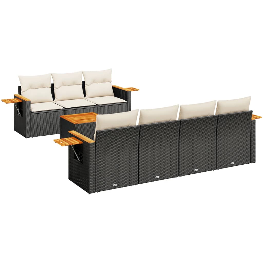 8 Piece Garden Sofa Set with Cushions Black Poly Rattan