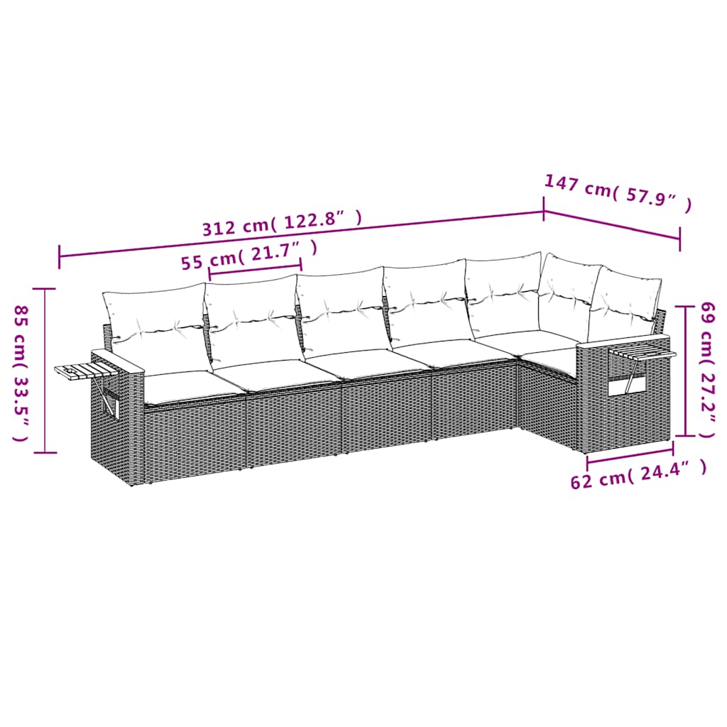 6 Piece Garden Sofa Set with Cushions Black Poly Rattan