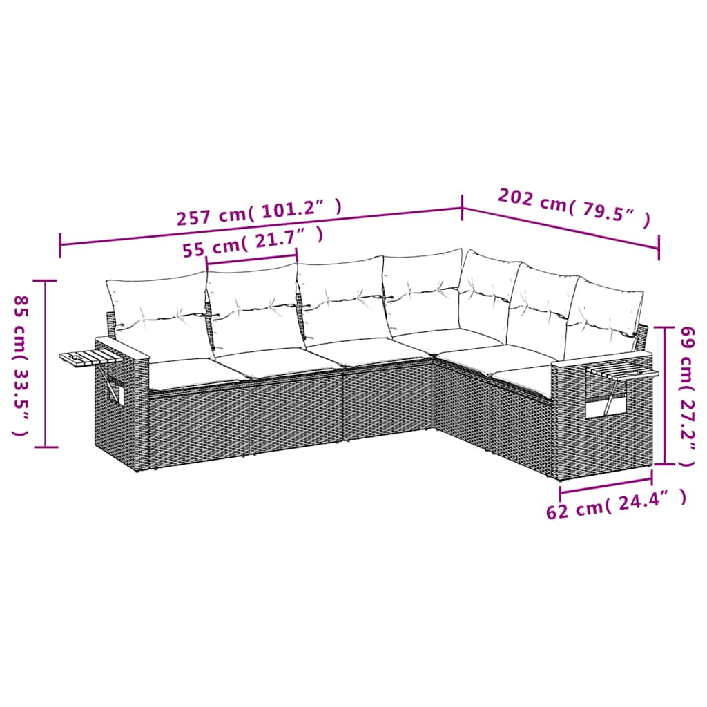 6 Piece Garden Sofa Set with Cushions Black Poly Rattan