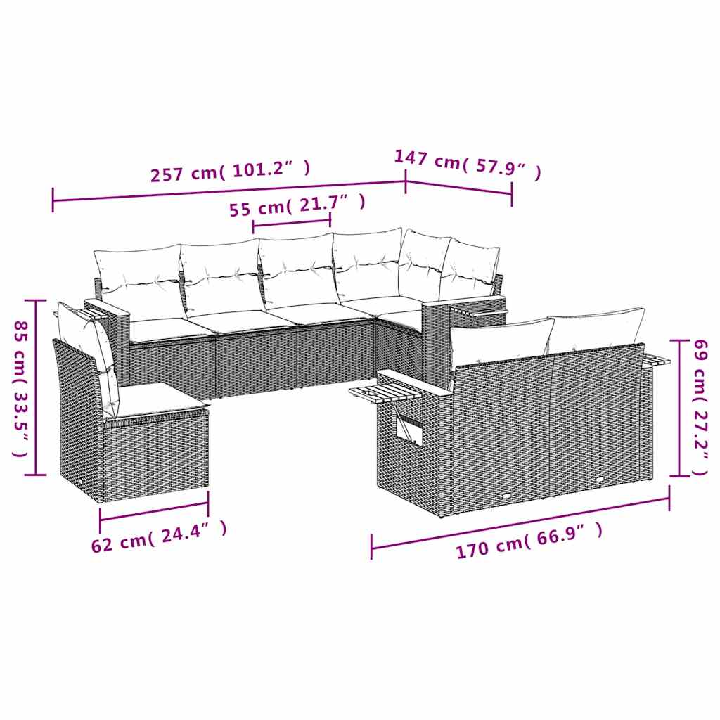 8 Piece Garden Sofa Set with Cushions Black Poly Rattan