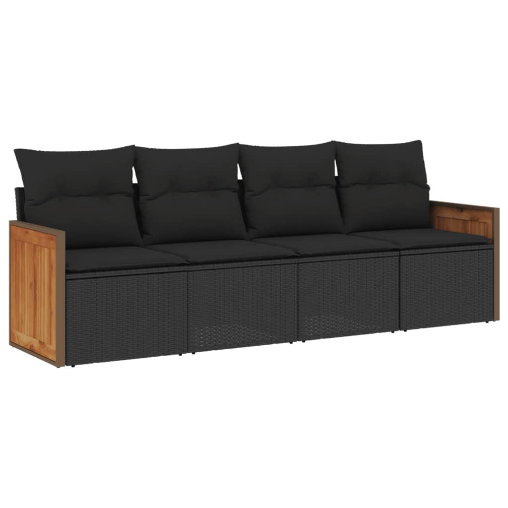 4 Piece Garden Sofa Set with Cushions Black Poly Rattan