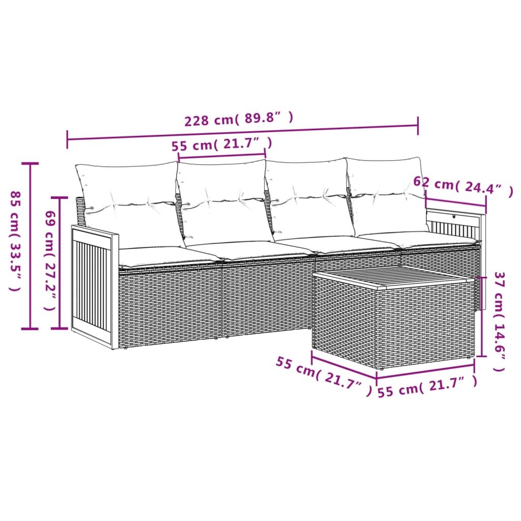 5 Piece Garden Sofa Set with Cushions Grey Poly Rattan