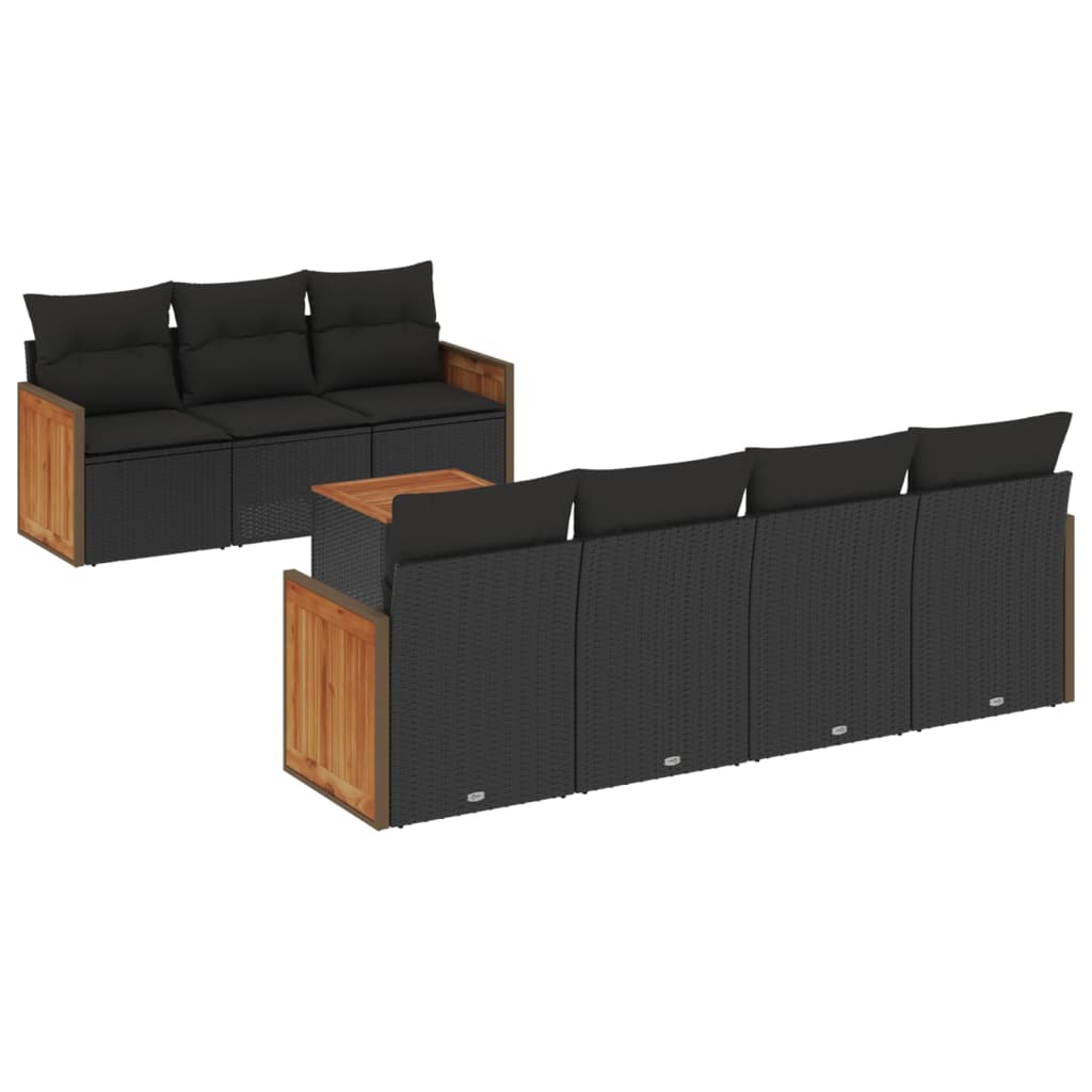 8 Piece Garden Sofa Set with Cushions Black Poly Rattan