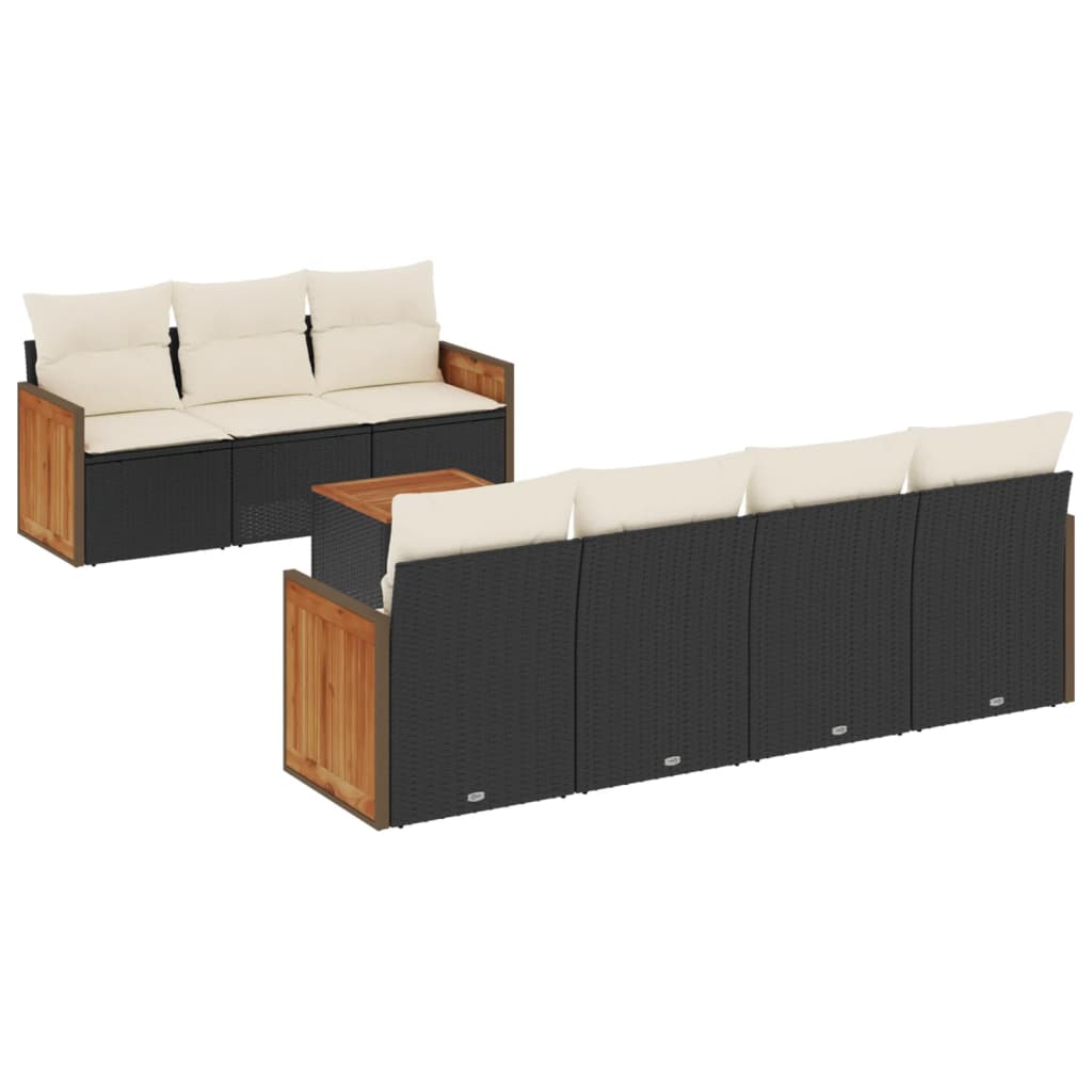 8 Piece Garden Sofa Set with Cushions Black Poly Rattan