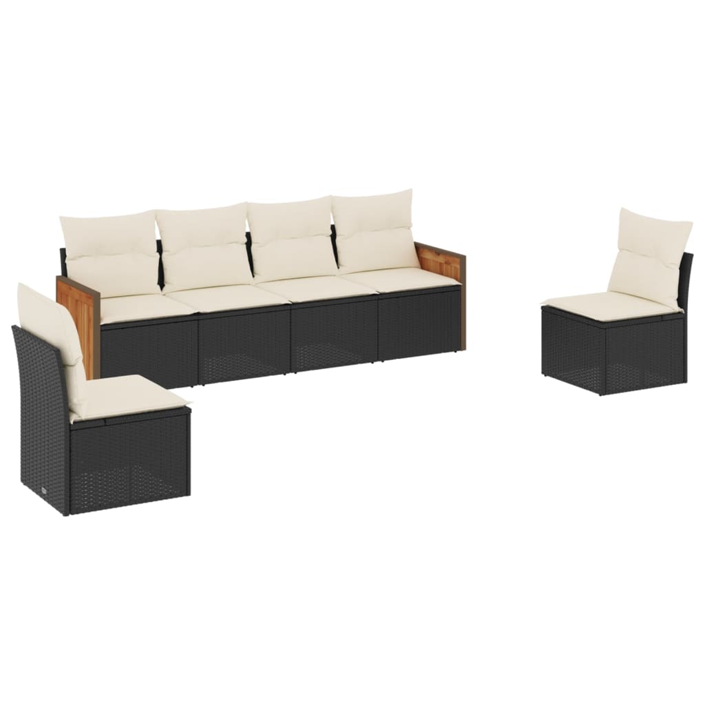 6 Piece Garden Sofa Set with Cushions Black Poly Rattan