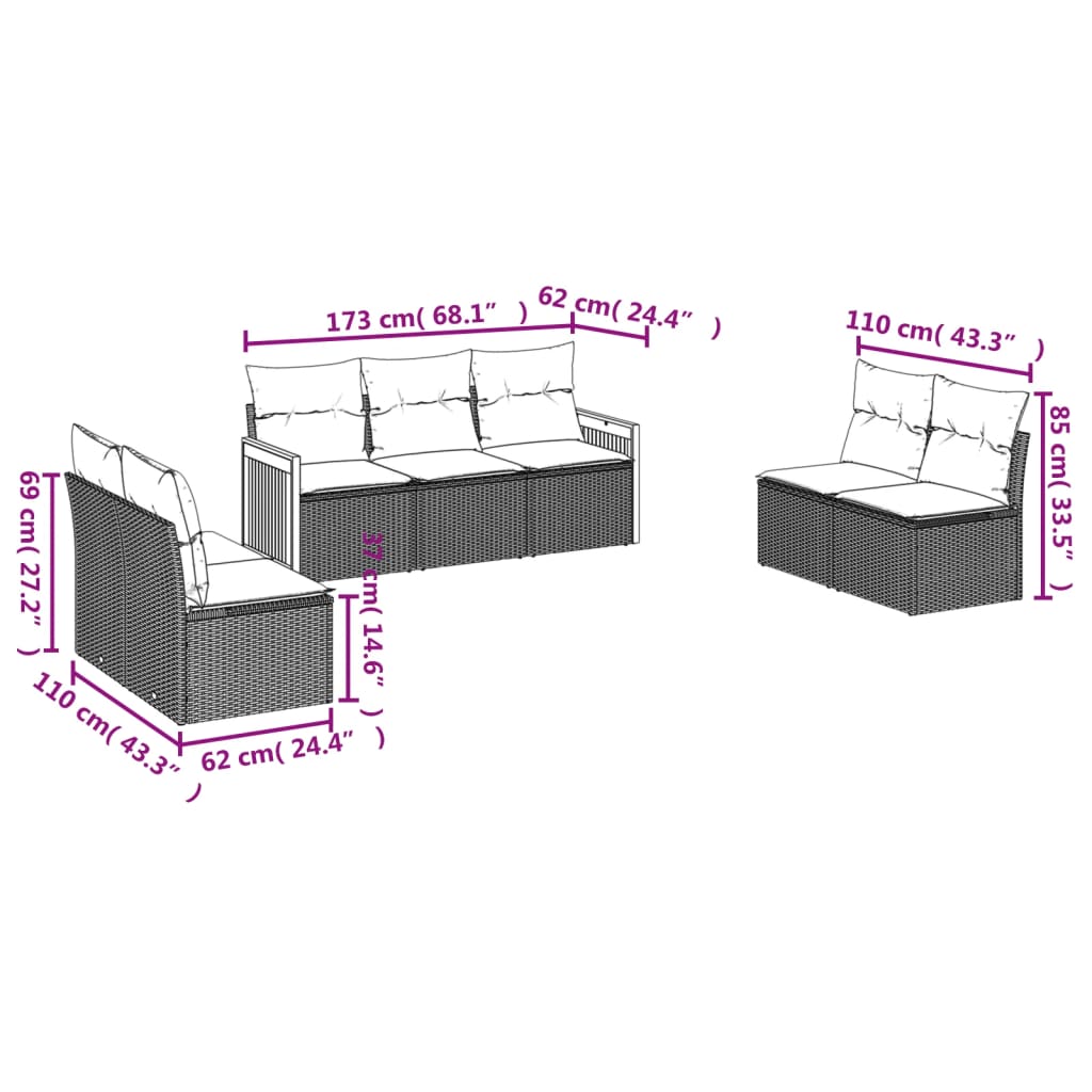 7 Piece Garden Sofa Set with Cushions Beige Poly Rattan