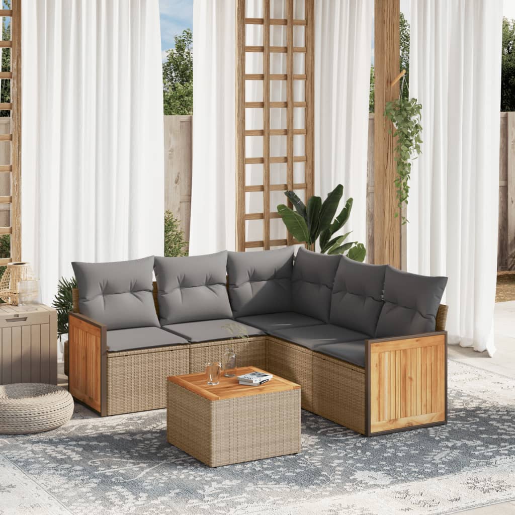 6 Piece Garden Sofa Set with Cushions Beige Poly Rattan