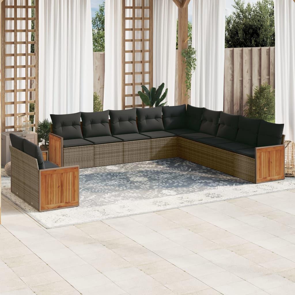 11 Piece Garden Sofa Set with Cushions Grey Poly Rattan