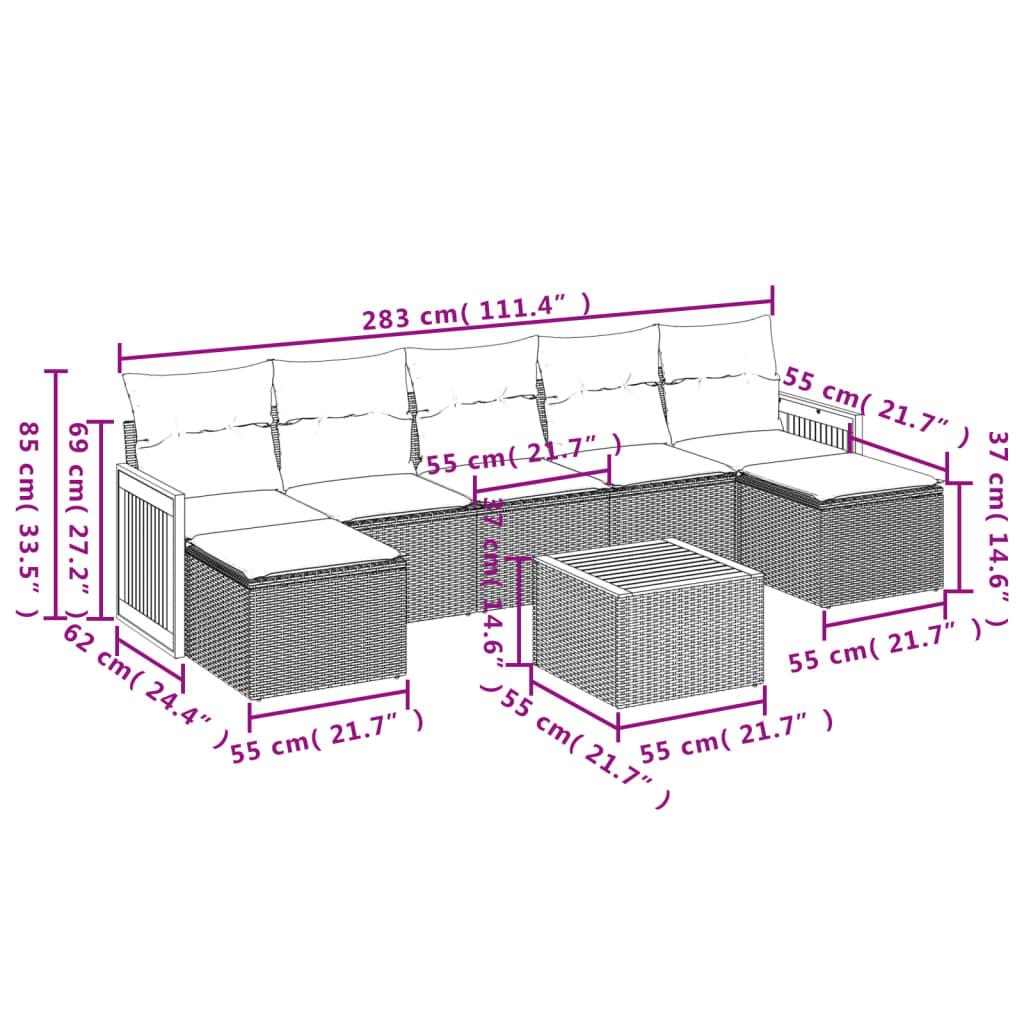 8 Piece Garden Sofa Set with Cushions Grey Poly Rattan