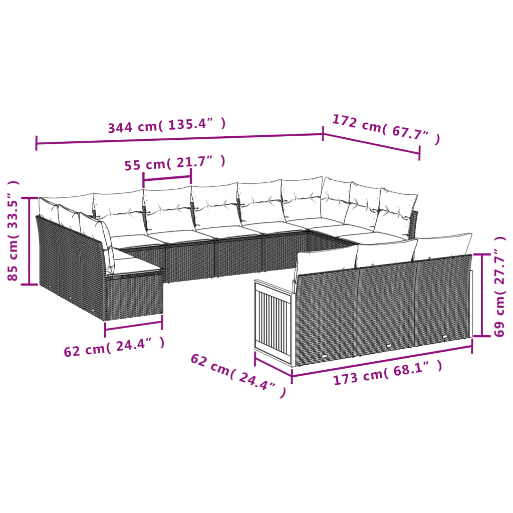 13 Piece Garden Sofa Set with Cushions Black Poly Rattan