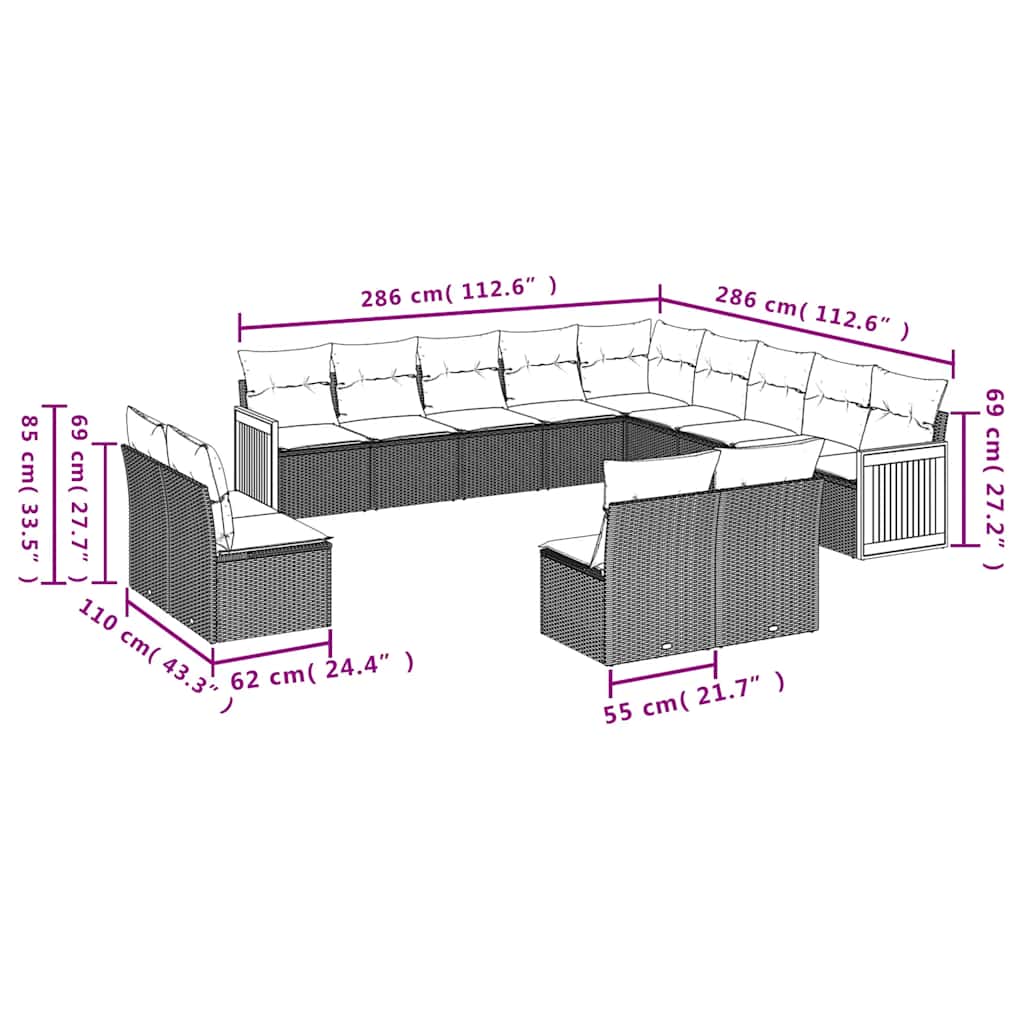 13 Piece Garden Sofa Set with Cushions Black Poly Rattan