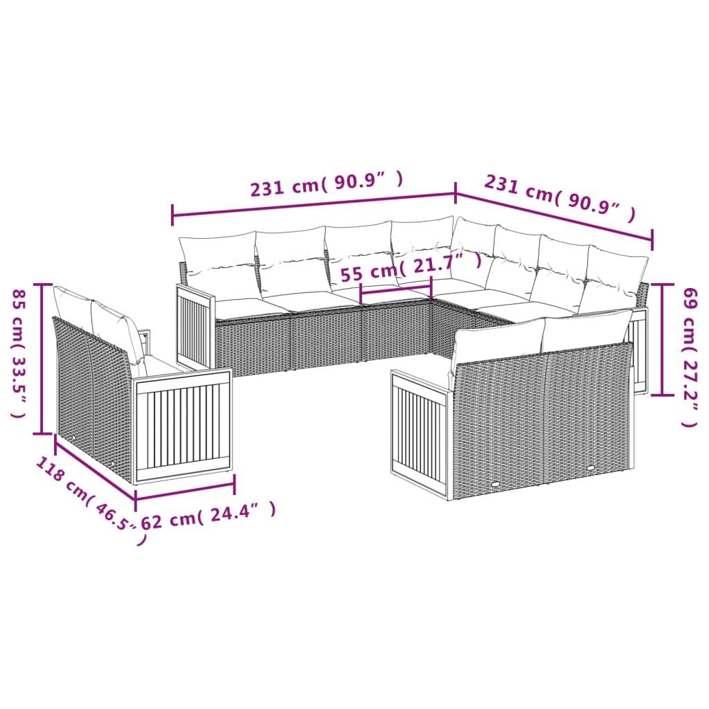 11 Piece Garden Sofa Set with Cushions Grey Poly Rattan