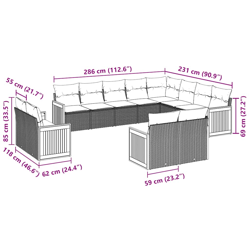 12 Piece Garden Sofa Set with Cushions Black Poly Rattan