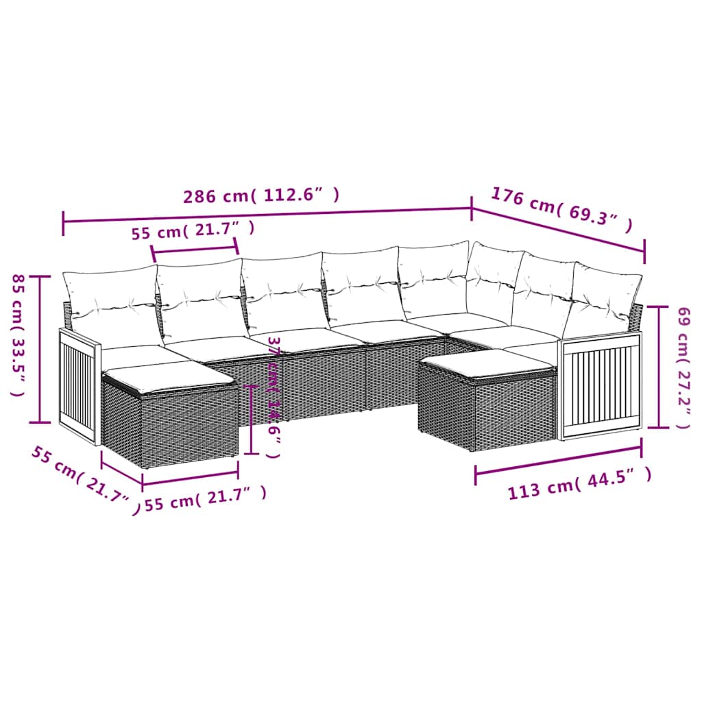 9 Piece Garden Sofa Set with Cushions Black Poly Rattan