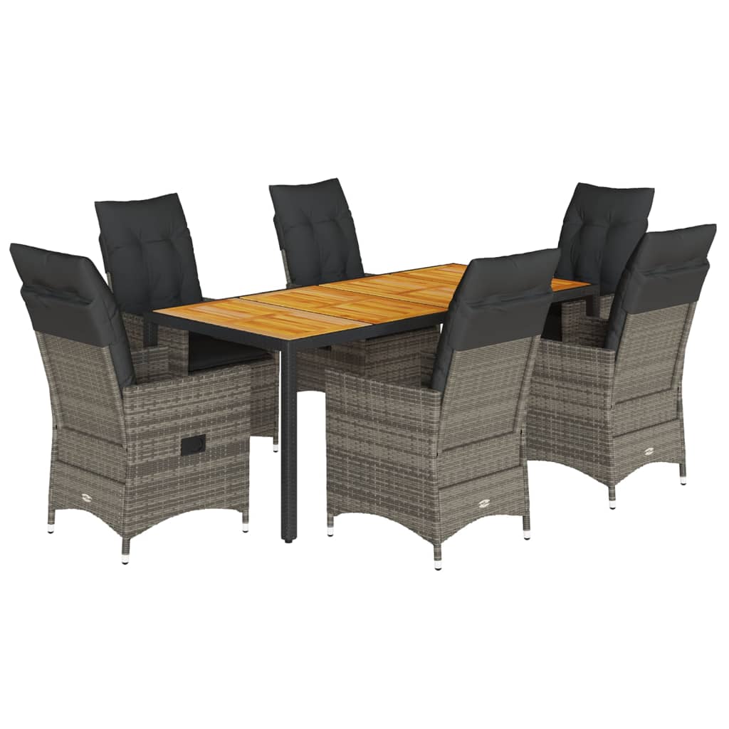 7 Piece Garden Dining Set with Cushions Grey Poly Rattan