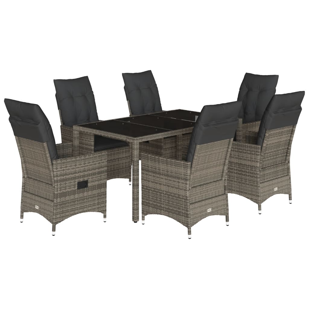 7 Piece Garden Dining Set with Cushions Grey Poly Rattan