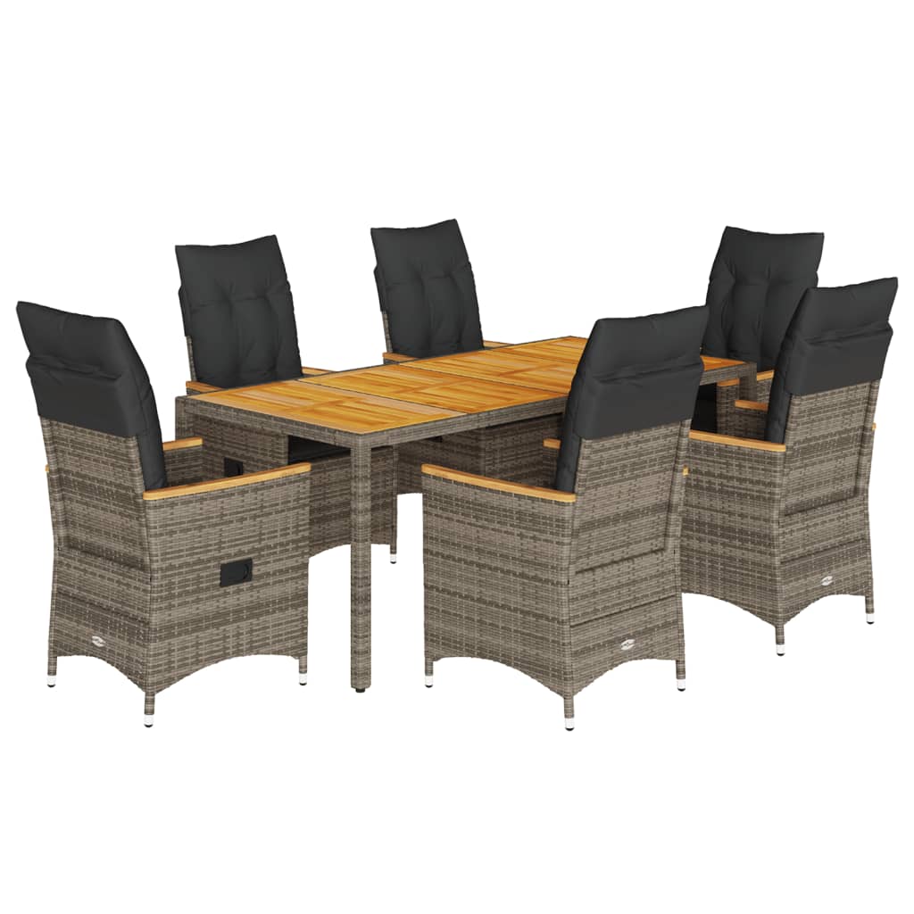 7 Piece Garden Dining Set with Cushions Grey Poly Rattan