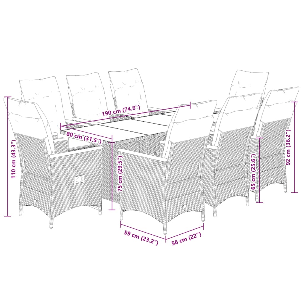 7 Piece Garden Dining Set with Cushions Black Poly Rattan
