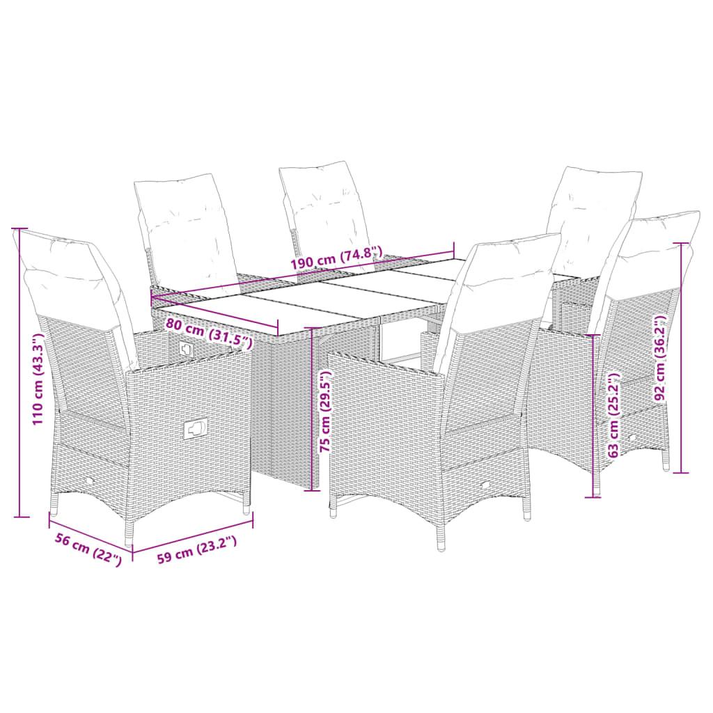 7 Piece Garden Dining Set with Cushions Black Poly Rattan