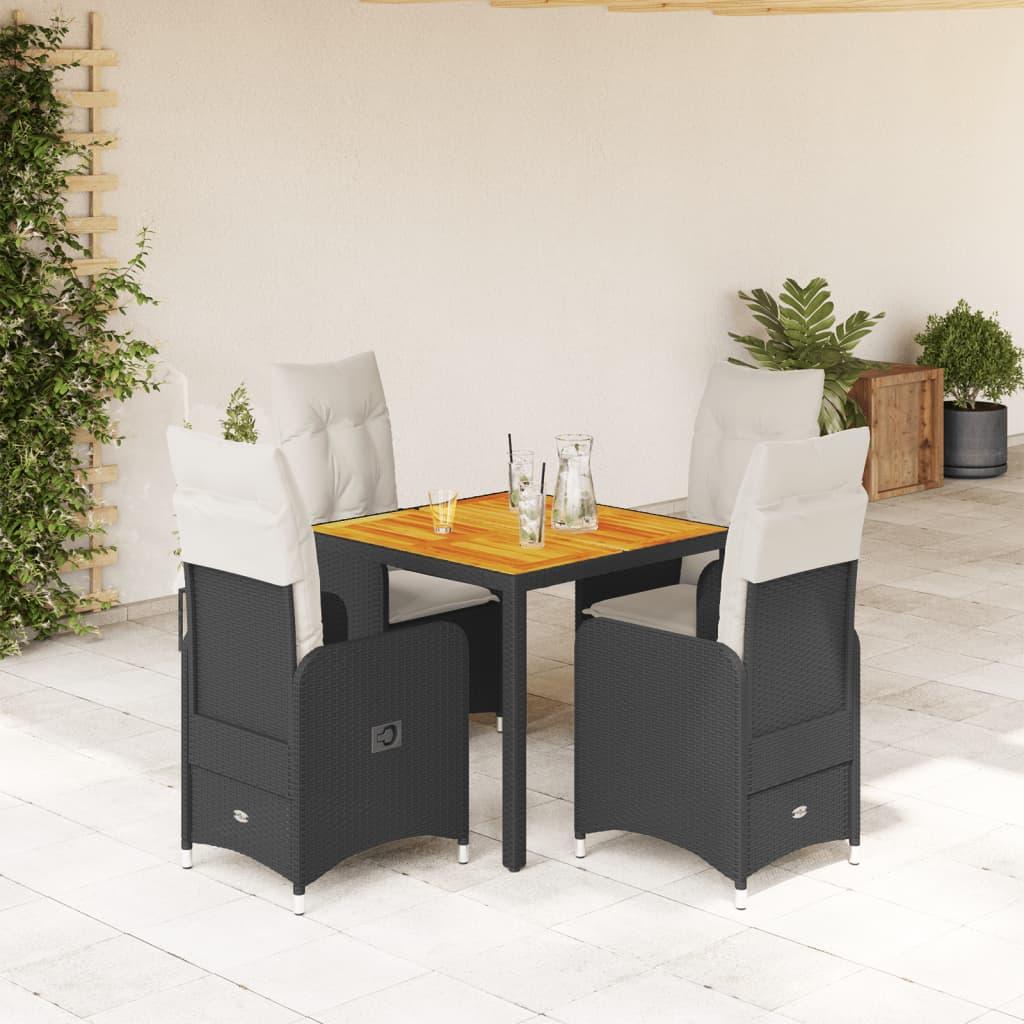 5 Piece Garden Bistro Set with Cushions Black Poly Rattan