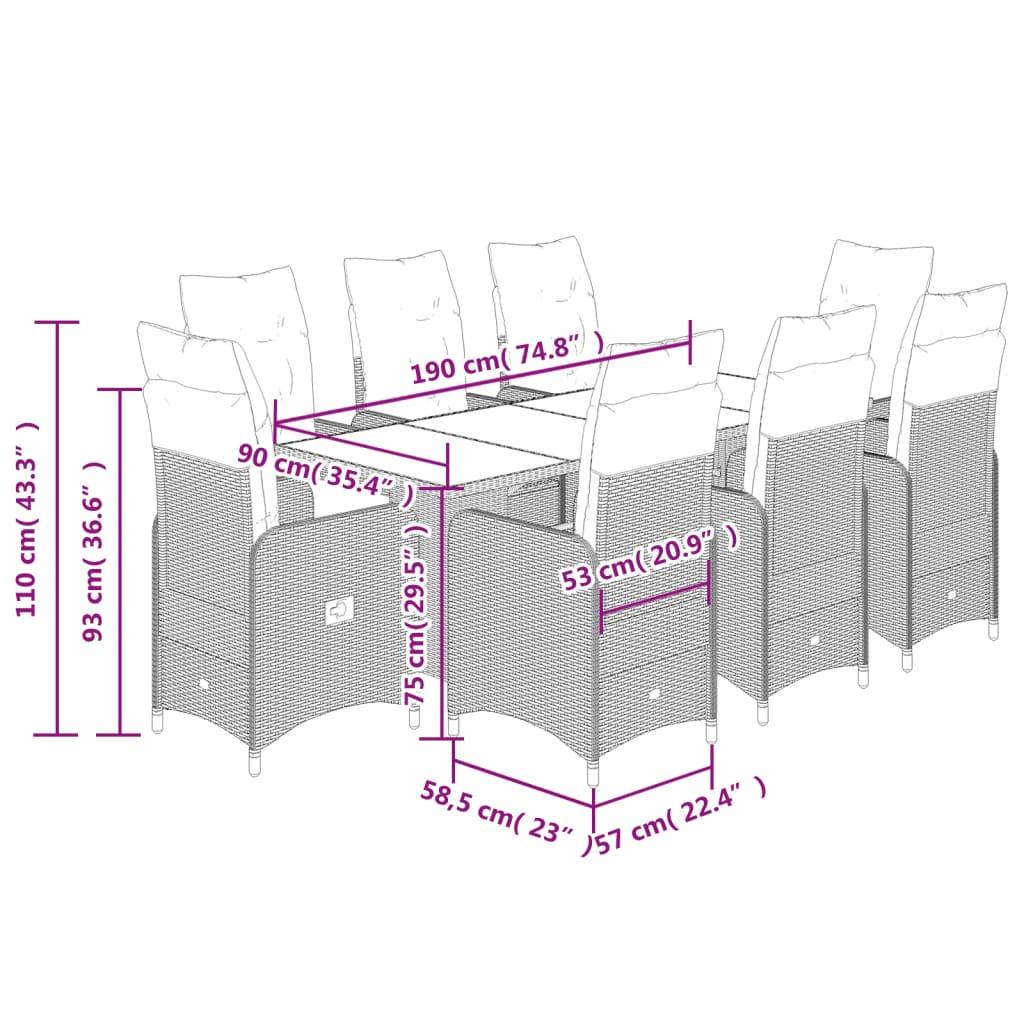 9 Piece Garden Bistro Set with Cushions Black Poly Rattan