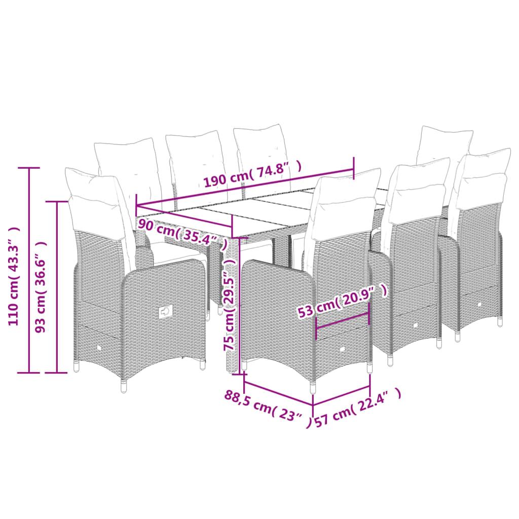 9 Piece Garden Bistro Set with Cushions Black Poly Rattan