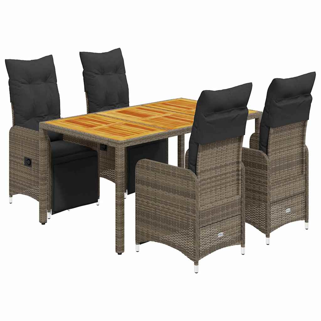 5 Piece Garden Bistro Set with Cushions Grey Poly Rattan