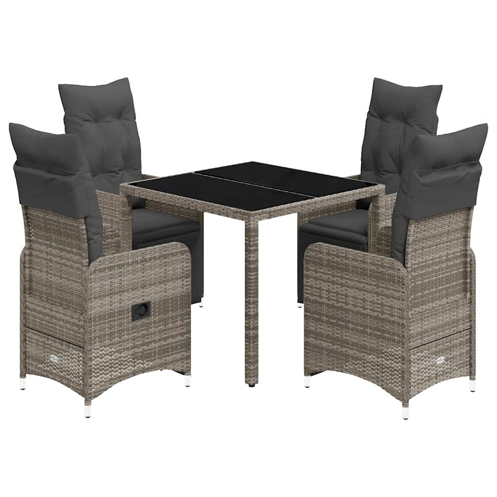 5 Piece Garden Bistro Set with Cushions Grey Poly Rattan