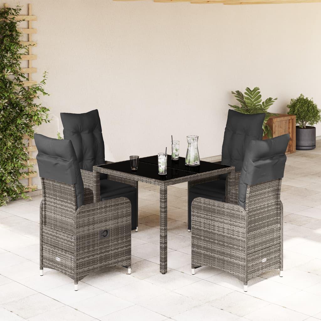 5 Piece Garden Bistro Set with Cushions Grey Poly Rattan
