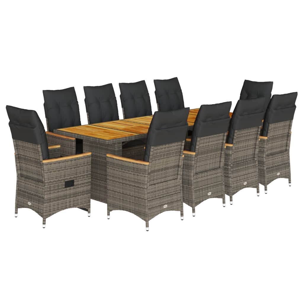 11 Piece Garden Bistro Set with Cushions Grey Poly Rattan