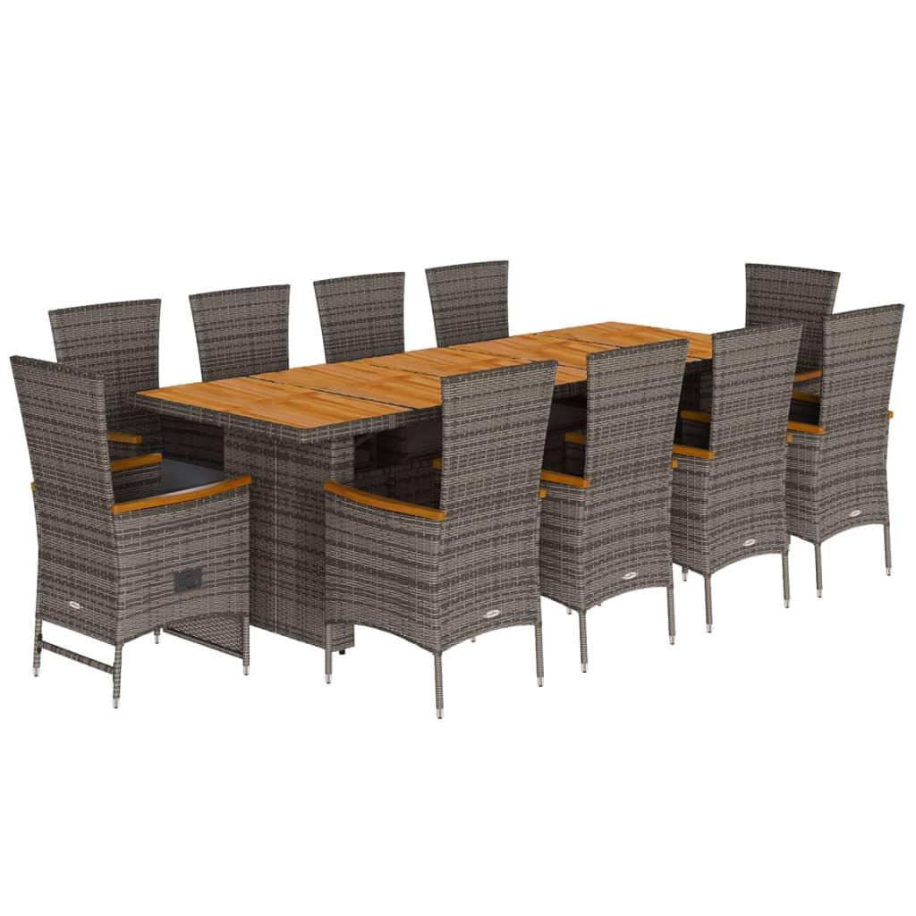 11 Piece Garden Dining Set with Cushions Grey Poly Rattan