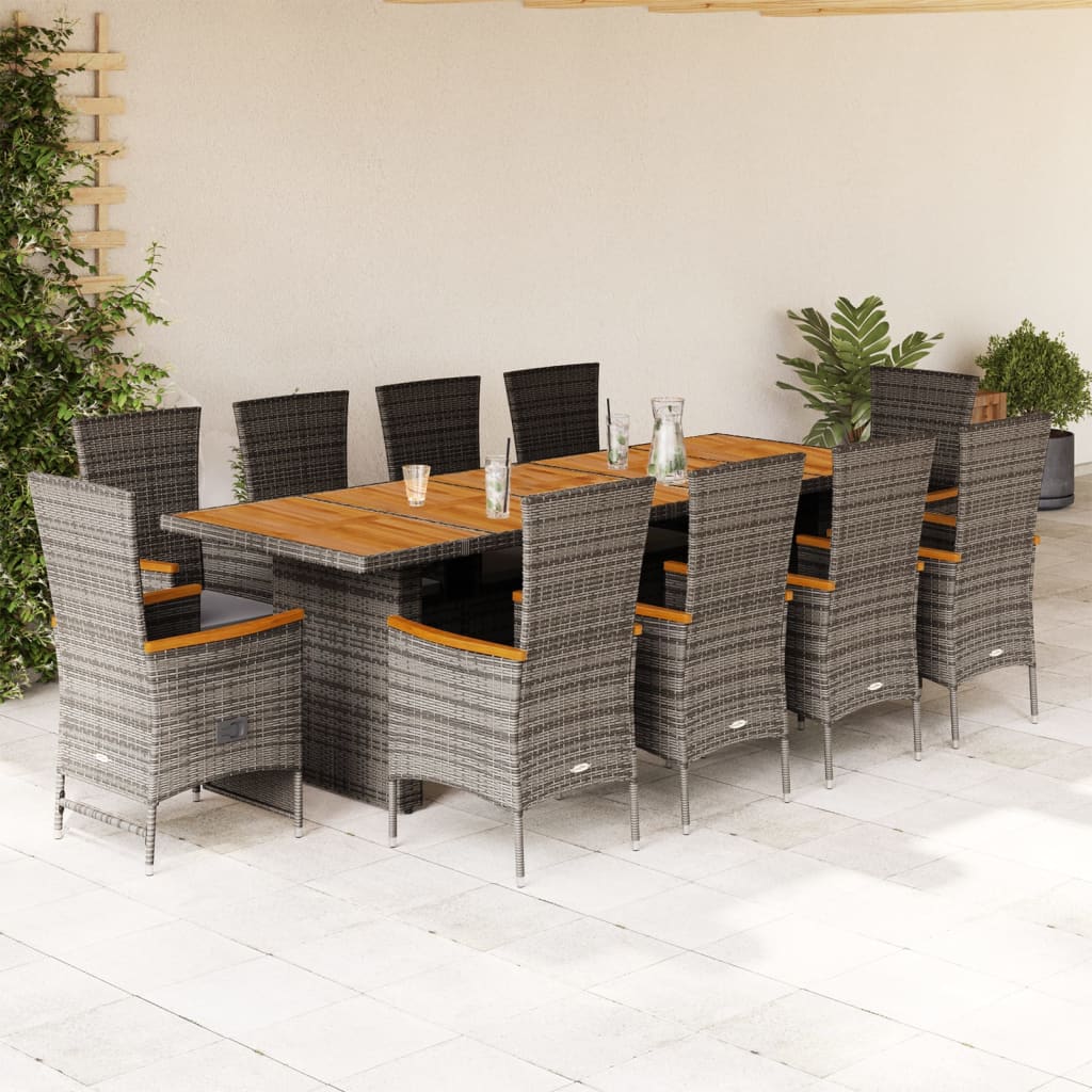11 Piece Garden Dining Set with Cushions Grey Poly Rattan