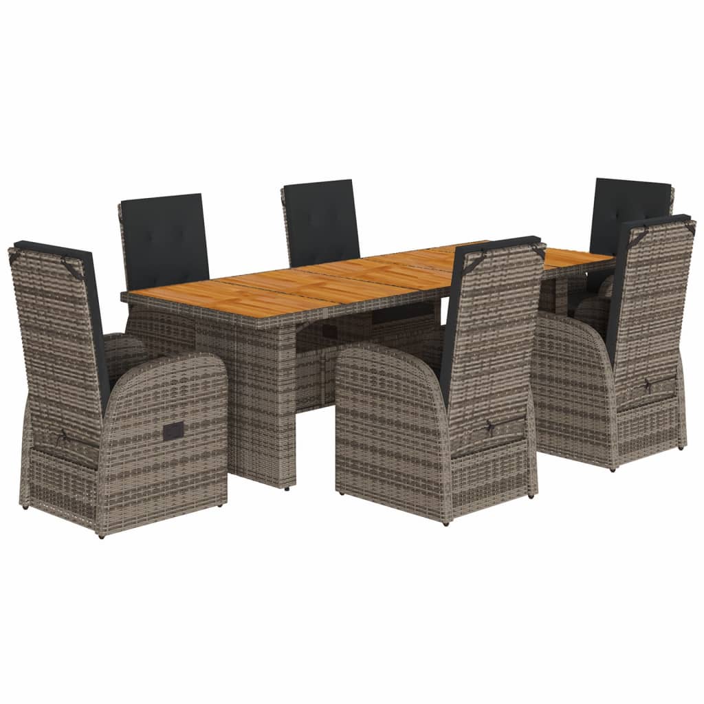 7 Piece Garden Dining Set with Cushions Grey Poly Rattan
