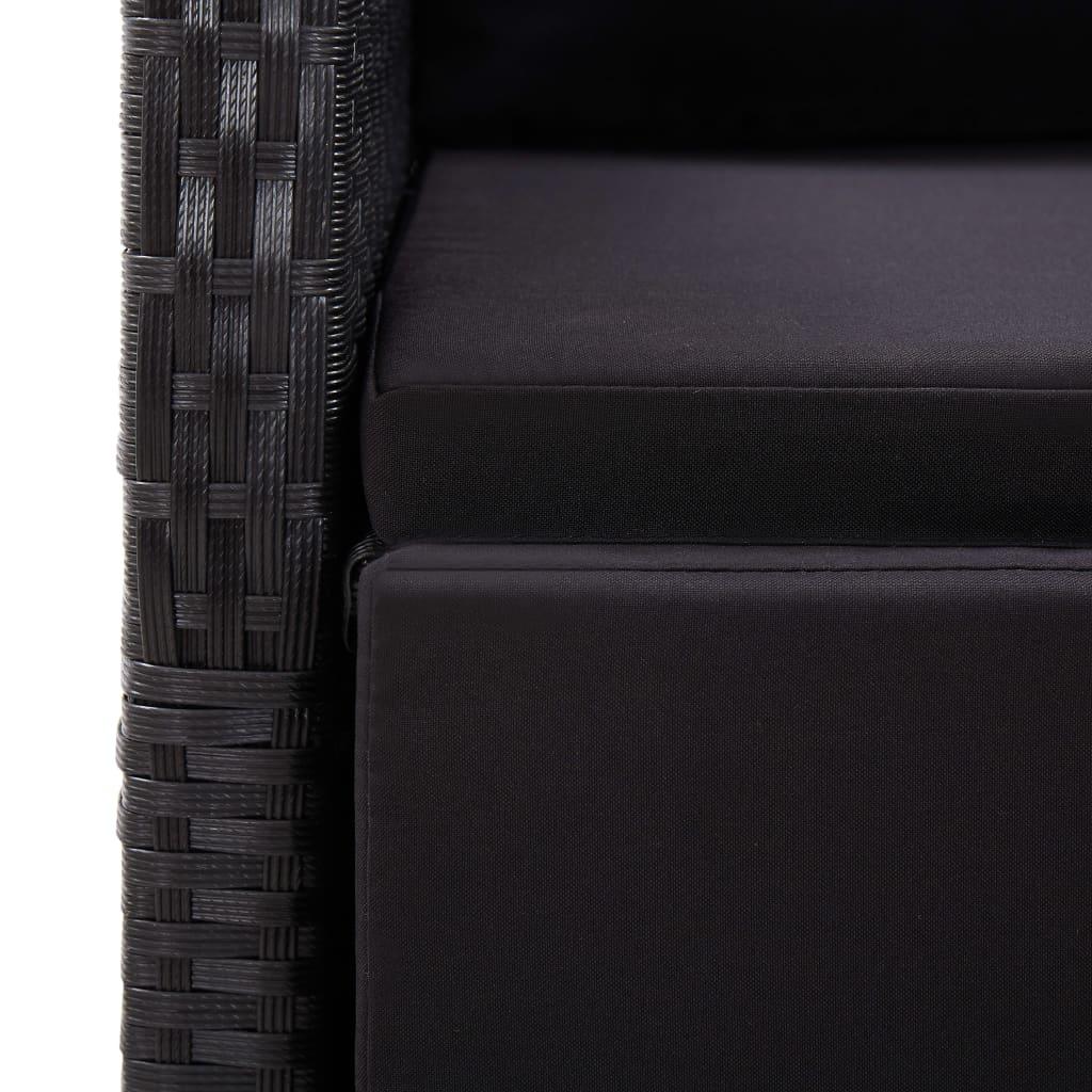 7 Piece Garden Dining Set with Cushions Black Poly Rattan