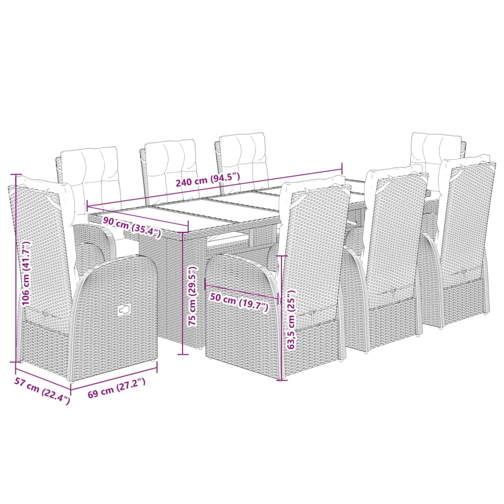 9 Piece Garden Dining Set with Cushions Black Poly Rattan