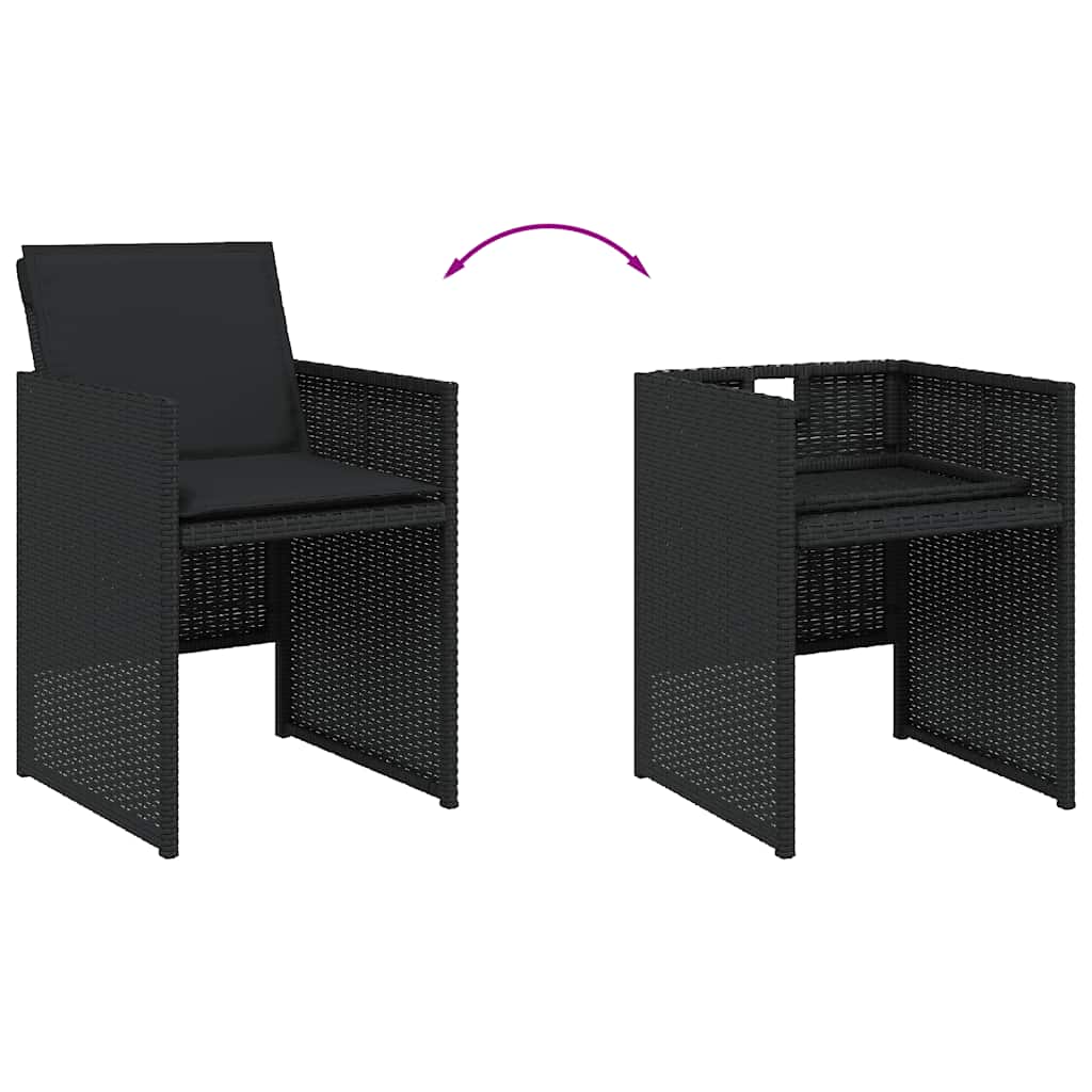 9 Piece Garden Dining Set with Cushions Black Poly Rattan