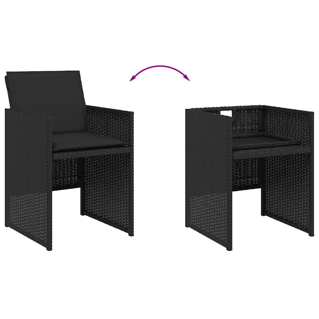 11 Piece Garden Dining Set with Cushions Black Poly Rattan