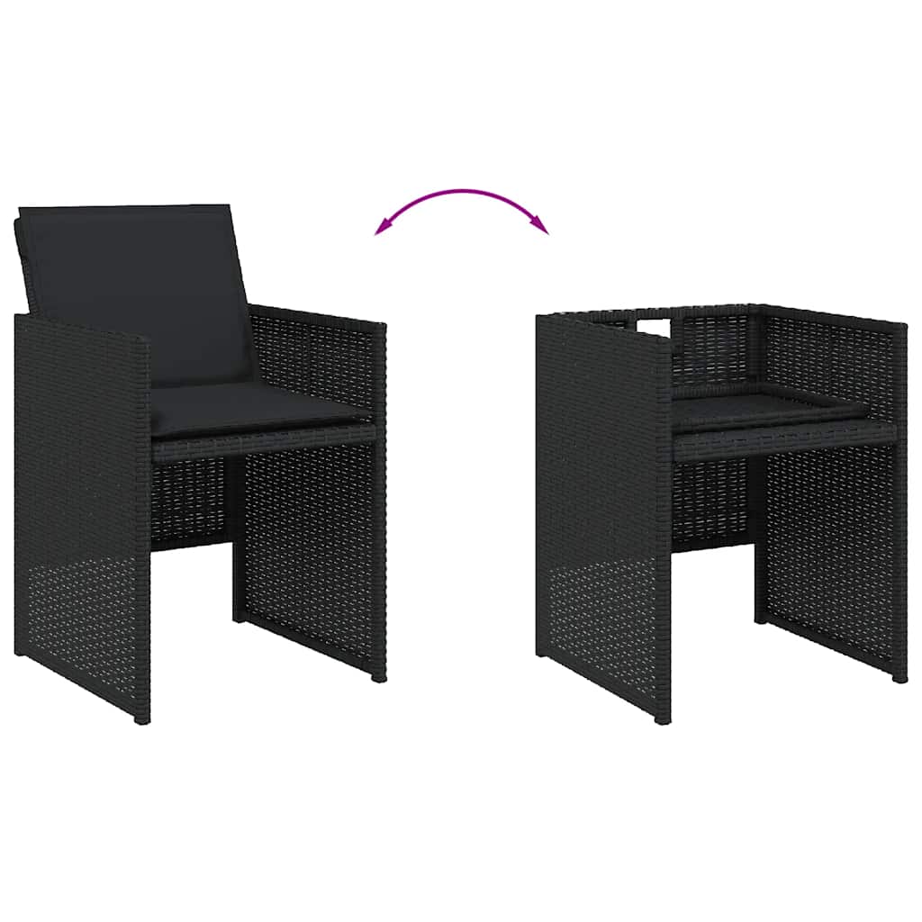 17 Piece Garden Dining Set with Cushions Black Poly Rattan