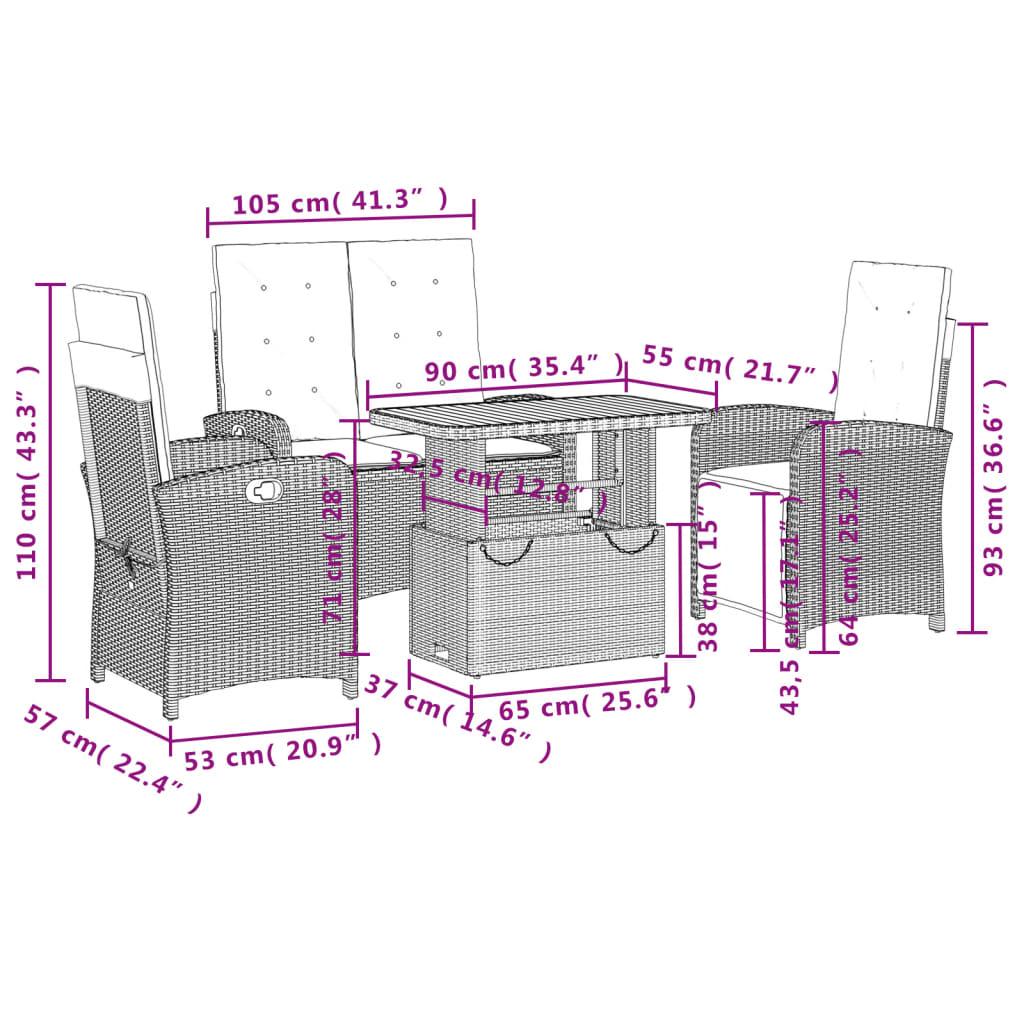 4 Piece Garden Dining Set with Cushions Grey Poly Rattan