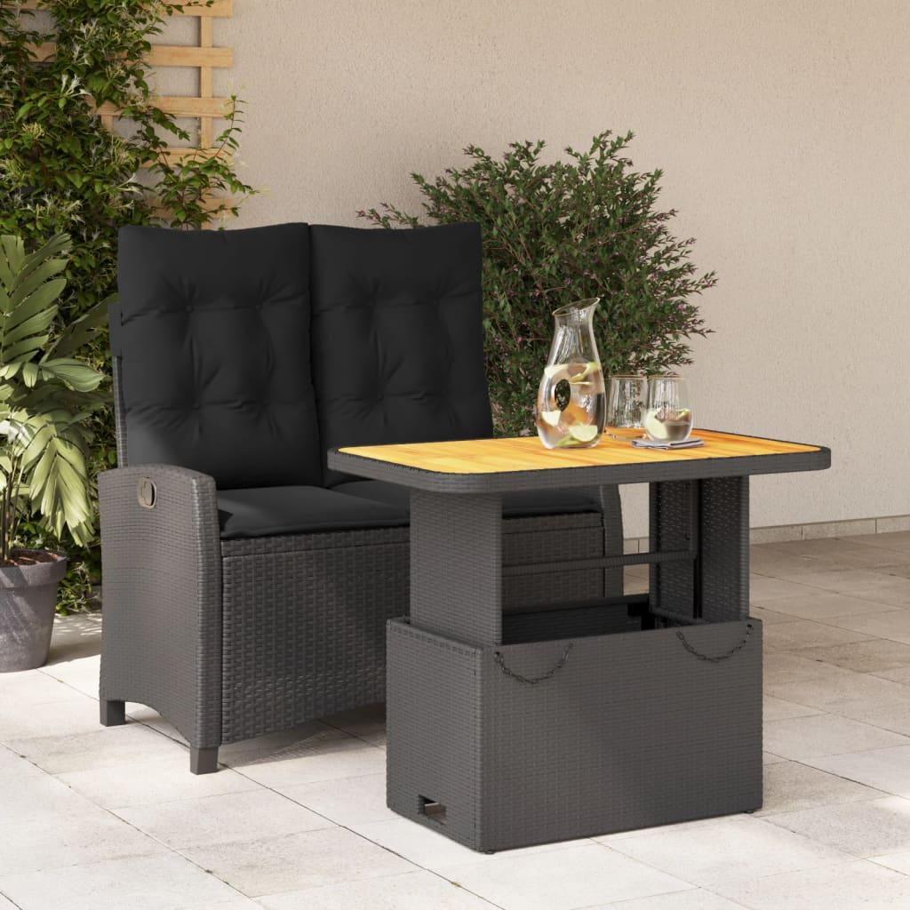 2 Piece Garden Dining Set with Cushions Black Poly Rattan