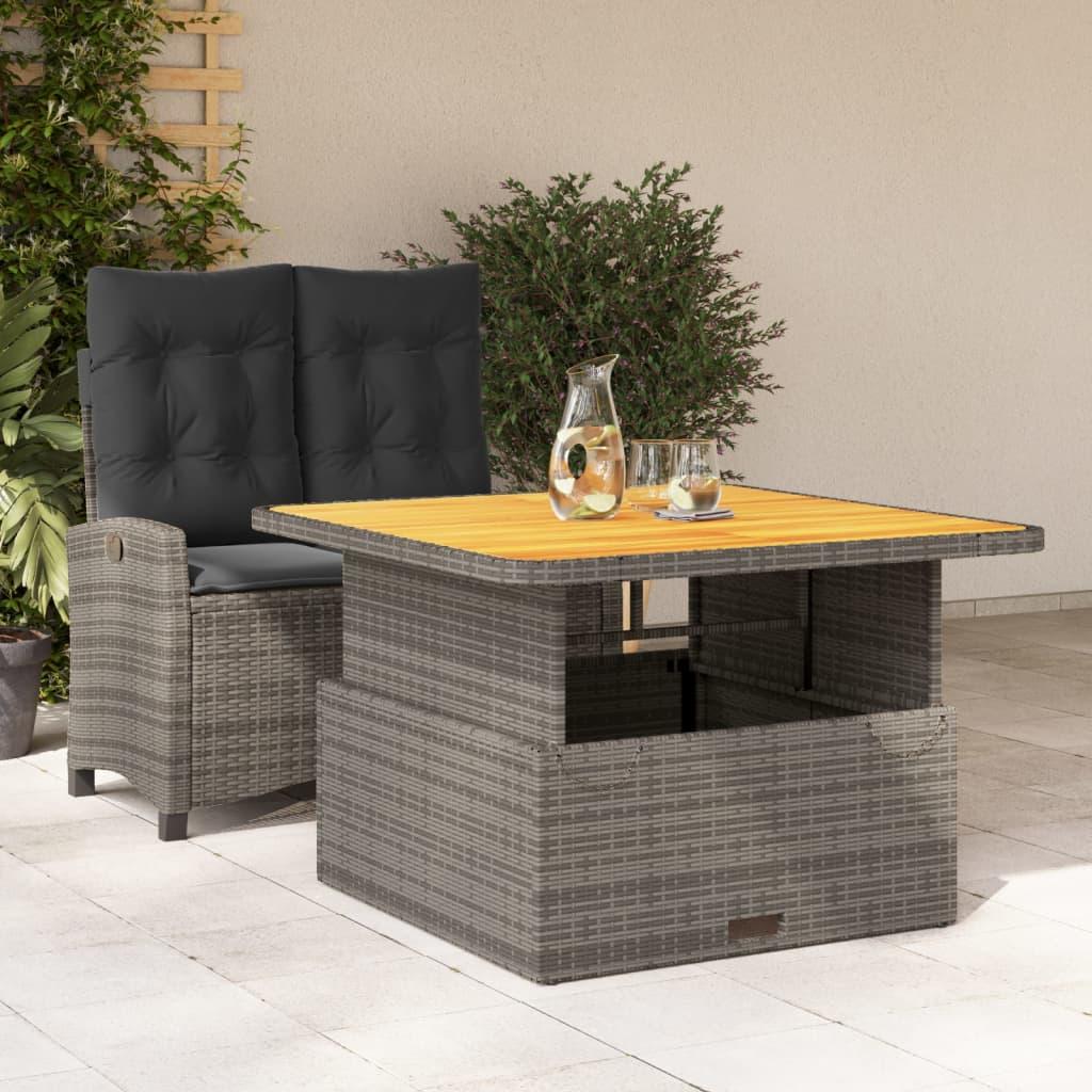 2 Piece Garden Dining Set with Cushions Grey Poly Rattan