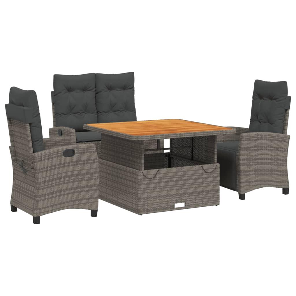 4 Piece Garden Dining Set with Cushions Grey Poly Rattan