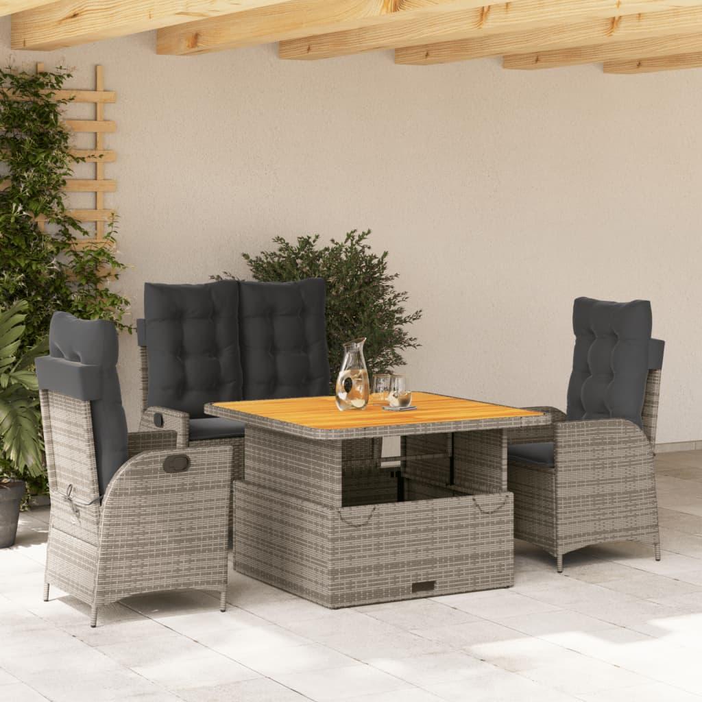 4 Piece Garden Dining Set with Cushions Grey Poly Rattan