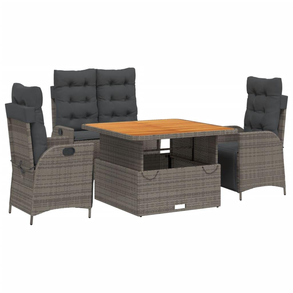 4 Piece Garden Dining Set with Cushions Grey Poly Rattan