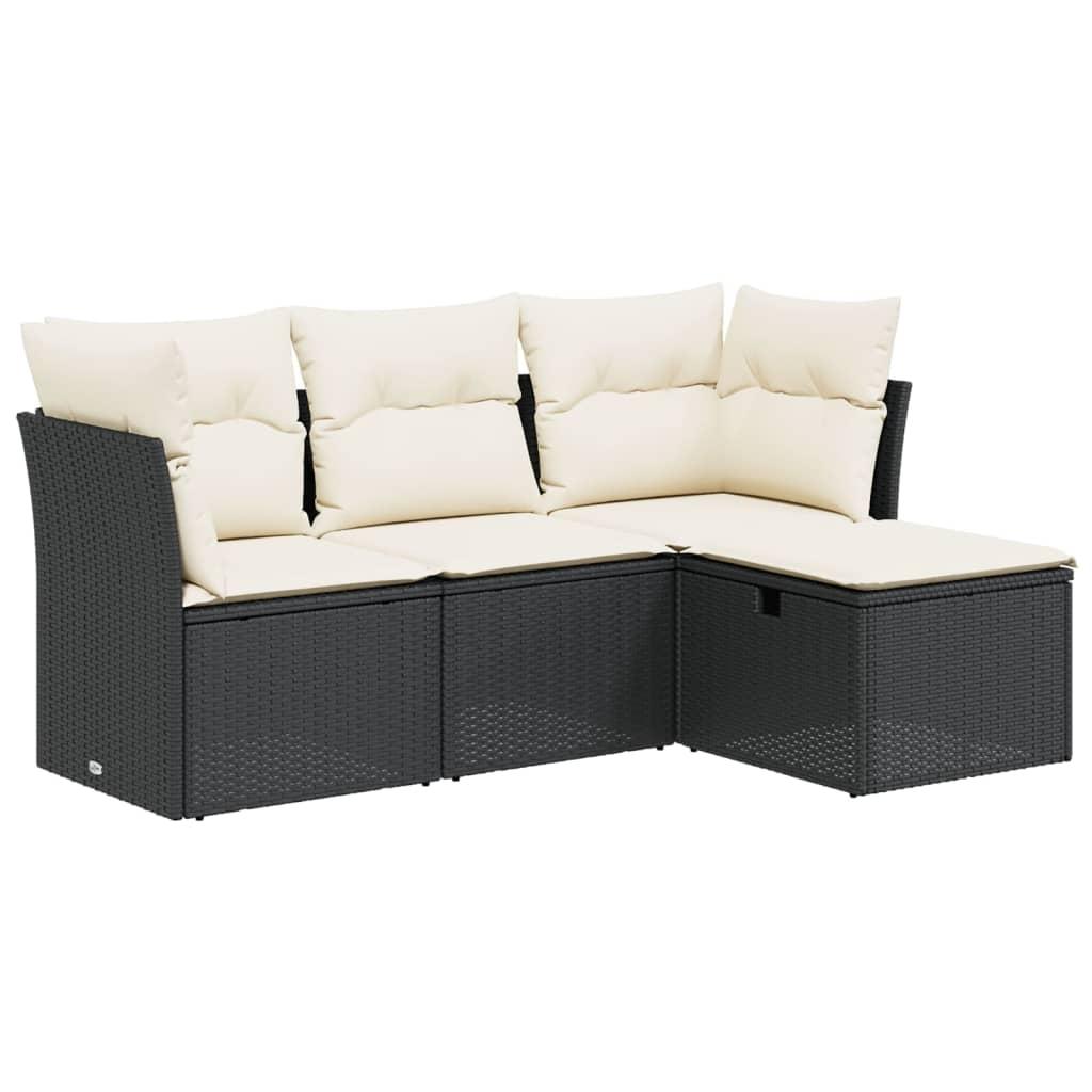4 Piece Garden Sofa Set with Cushions Black Poly Rattan