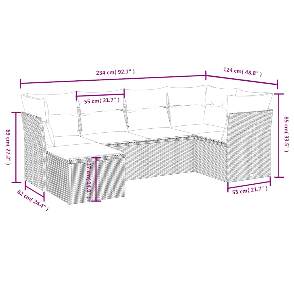 6 Piece Garden Sofa Set with Cushions Black Poly Rattan