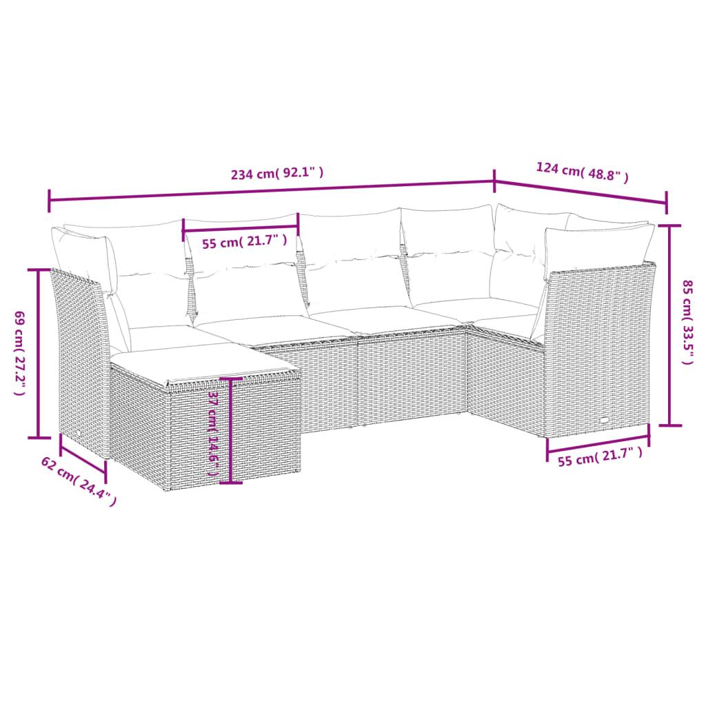 6 Piece Garden Sofa Set with Cushions Grey Poly Rattan