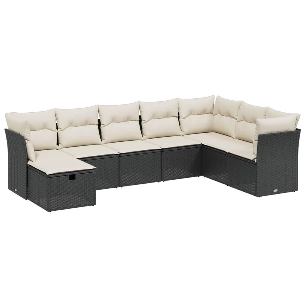 8 Piece Garden Sofa Set with Cushions Black Poly Rattan