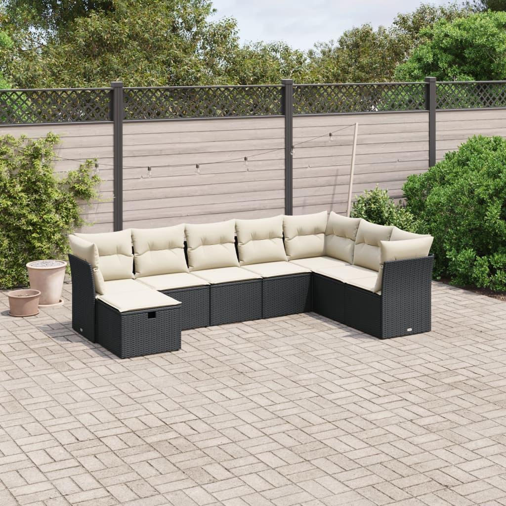 8 Piece Garden Sofa Set with Cushions Black Poly Rattan